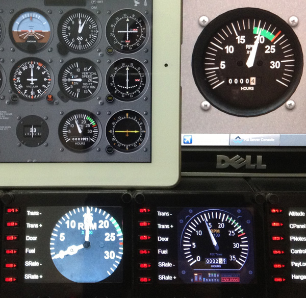 RPM Readings shown on FIP gauges and iPad’s FSi C172 Cockpit. 